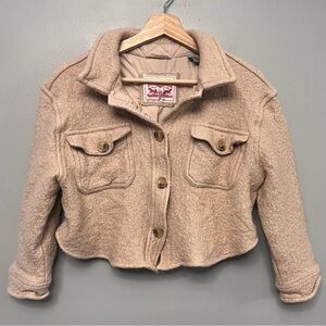 Levi Women’s Cropped Wool Blend Cream Textured Collard Jacket XL